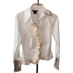Barami White & Cream Ruffle Button Down Shirt